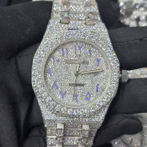 Montre de luxe en acier inoxydable, mouvement mécanique automatique, édition limitée, sertie de moissanite, pour homme, avec boîte - Product Image 1