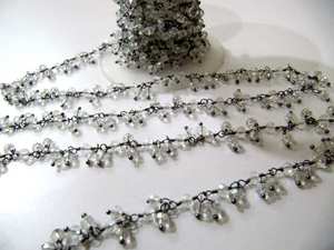 <b>Crystal</b> Quartz Dangling <b>Cluster</b> Chain Rondelle Faceted Beads 4mm Beaded Stone Chain - Product Image 2