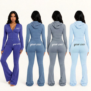 Conjunto Deportivo de Dos Piezas para Mujer, Sudadera con Cierre y Pantalones Acampanados, Logotipo Personalizado, Fabricante de Ropa Deportiva al Por Mayor - Product Image 5