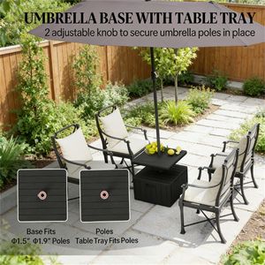 Base per Ombrellone da Patio Nera con Tavolino Integrato, Supporto per Ombrellone da Terrazzo, Solo Base per Ombrellone da Cortile - Product Image 2