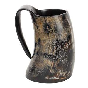 Taza de Cuerno Natural con Base de Madera Pulida, Estilo Animal, Diseño Moderno, Vaso para Café y Cerveza para Fiestas - Product Image 2
