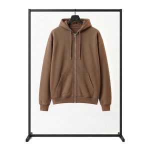 Tall <b>Longline</b> Full <b>Zip</b> Fleece <b>Hoodie</b> Extended Hem Streetwear Sweatshirt Blank Solid Color Drop Shoulder Cotton Coat - Product Image 3