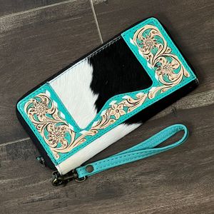Super September Hand Tooled Genuine Leather <b>Wallet</b> Clutch Cowhide Western Floral Carved Wristlet <b>Purse</b> Handmade <b>Women</b>’s - Product Image 2