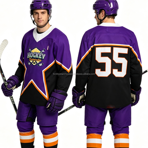 Maillot de hockey sur glace personnalisé FONILBEST, sublimé, violet, col en V, respirant, polyester, uniforme d'équipe pour hommes - Product Image 4