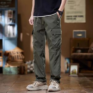 OEM Customized Logo Embroidery Men's <b>Cargo</b> <b>Work</b> <b>Pants</b> Straight Leg Drawstring Mid Waist Multi Pocket Casual Lightweight <b>Pant</b> - Product Image 4