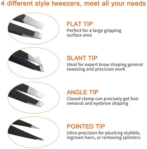 Ensemble de 5 pinces à sourcils en acier inoxydable avec étui en cuir. - Product Image 6