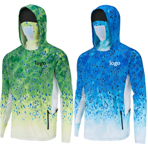 Chemise de pêche à capuche personnalisée par sublimation, protection UV UPF 50, dégradé, manches longues, jersey avec protection faciale pour homme - Product Image 1