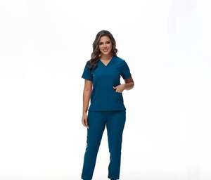 Conjuntos de uniformes médicos de manga corta para enfermeras, trajes de scrubs personalizados de sarga unisex para hospital, de alta calidad con detección de agujas - Product Image 1