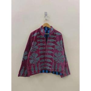 Chaqueta Blusón de Algodón con Cuello Alto y Bordado Floral a Mano, Premium, para Mujer, Manga Larga, Largo Regular, Tejido, Estilo Otoñal - Product Image 6
