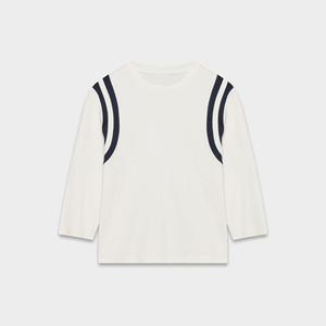 Camiseta de Verano Nueva a la Moda de Color Sólido con Rayas 100% Algodón, Holgada, Cómoda, Informal, de Manga Tres Cuartos para Mujer - Product Image 5