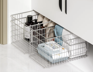 304 Stainless Steel Modern Kitchen Organizer <b>Basket</b> Single Tier <b>Stackable</b> Mesh Rack Under Sink Vanity Storage Shelf Rustproof - Product Image 4