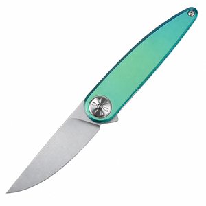 Couteaux pliants turquoise et argentés avec lame à pointe tombante en argent satiné, manche vert turquoise lisse, pivot décoratif et fin. - Product Image 1