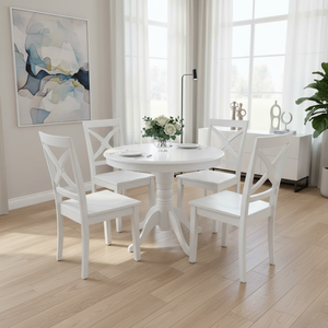 Ensemble de table à manger blanche moderne avec 5 chaises, bois de pin de haute qualité, design traditionnel, OEM ODM, meubles de salle à manger, origine Vietnam - Product Image 2