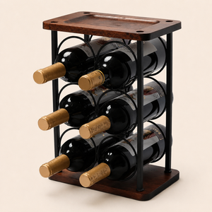 Countertop <b>Wine</b> Rack for 6 Bottles Wood & Black Metal Frame Tabletop <b>Wine</b> Holder Modern Bar Furniture for Kitchen Bar Use - Product Image 1