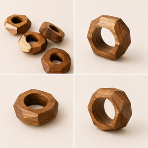 Anillos de Servilleta de Madera Hechos a Mano de Primera Calidad, Diseño Hexagonal Facetado, Juego de 4, Decoración de Mesa Ecológica y Sostenible para Hoteles y Eventos - Product Image 3