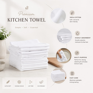 Ensemble de torchons de cuisine haut de gamme personnalisés en coton, séchage rapide, sans peluches, écologiques - Product Image 3