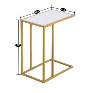 Tavolino Laterale a Forma di C in Marmo Bianco, Tavolo per Laptop da Salotto e Camera da Letto, Elegante Arredamento per la Casa - Product Image 3