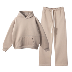 Precio de fábrica Peso pesado 350GSM Algodón Poliéster Color sólido Lavado ácido Personalizado Hombres Sudaderas con capucha y pantalones de chándal Conjunto de 2 piezas - Product Image 5