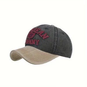 Gorra de béisbol vaquera unisex de 6 paneles con diseño de letras vintage a la moda, lavado ácido, borde curvo, color cobre dorado común - Product Image 5