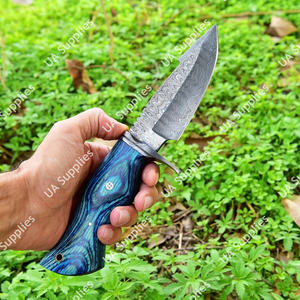 Cuchillo de caza de acero de Damasco afilado, de primera calidad, OEM/ODM, con mango de madera laminada de Pakka de alta calidad, EDC, personalizado, al por mayor - Product Image 5