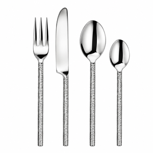 Ensemble de couverts en acier inoxydable à manche martelé au design moderne, poli miroir, forgé, argenté, pour hôtels de luxe et mariages - Product Image 4