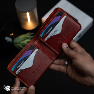 Portefeuille de luxe exécutif en cuir pleine fleur 100% tanné végétal, teint à la main, fin, minimaliste, pliable, fait main, de qualité supérieure - Product Image 1