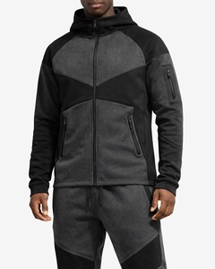 Ensemble de survêtement sportif pour homme, noir et gris, à blocs de couleur, avec sweat à capuche zippé à manches longues et pantalon, respirant, coupe classique, pour l'automne - Product Image 5