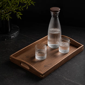 Wooden Rectangular Handmade Storage <b>Tray</b> <b>Handles</b> Natural Wood Finish Modern Design Food Grade for Desk/Table Use Drink Food - Product Image 2