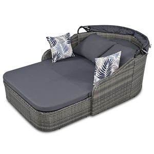Lit de repos double réglable pour extérieur de 79,9 po en rotin PE blanc avec coussin gris et abri solaire - Product Image 6
