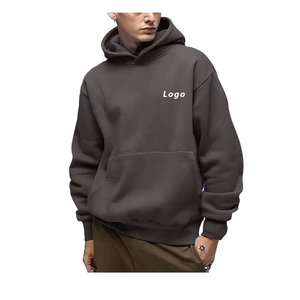 เสื้อฮู้ดดี้โอเวอร์ไซส์ผู้ชาย ผ้าฝ้าย 100% เฟรนช์เทอร์รี่ สีพื้น กระเป๋าโลโก้ที่แขนซ้าย สวมใส่สบายๆ สำหรับฤดูหนาว - Product Image 1