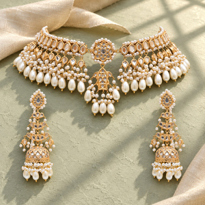Juego de Aretes y Gargantilla de Perlas Blancas Chapadas en Oro al por Mayor, Suministro Directo de Fábrica - Product Image 1