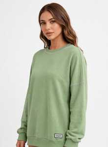 Sweat-shirt à col rond vert sauge pour femme, pull à épaules tombantes, manches longues, haut décontracté - Product Image 2