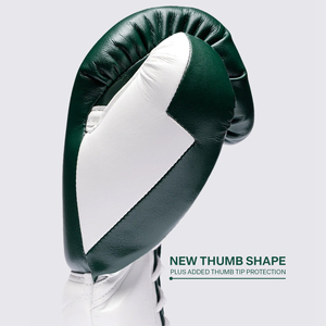 Gants de boxe OEM Custom Pro X Fly Sparring, vert et blanc, en cuir de vachette véritable, fermeture à lacets, nouveau modèle Fly Boxing Gloves - Product Image 3