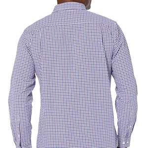 Chemise décontractée pour homme, anti-plis, à carreaux imprimés, col rabattu, simple boutonnage, manches longues, à carreaux bleu violet, boutonnée - Product Image 2