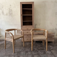 Chaise de salle à manger en teck naturel Japandi, fauteuil rond moderne, chaise de salon pour hôtel, restaurant, café avec dossier en corde tressée
