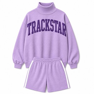 Ensemble assorti haut à manches longues et short avec logo Trackstar pour femmes, modèle TS-SET-046 - Product Image 1
