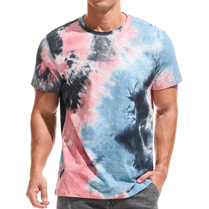 Men's Tie-Dye Short Sleeve T-<b>Shirt</b> O-Neck Regular Fit Cotton Knitted Casual Patterned Top - Product Image 1