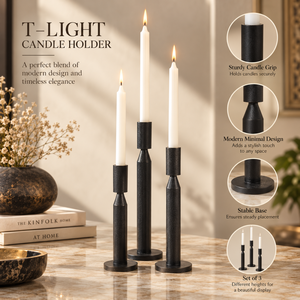 Ensemble de 3 bougeoirs en métal noir pour bougies coniques | Centre de table moderne pour bougies, décoration intérieure, table à manger, mariage - Product Image 5