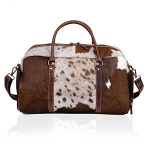 Genuine Cowhide Hair on <b>Leather</b> Fashion Zipper Closure Lightweight Portable Travel Duffel <b>Bag</b> Large Capacity LHODB-0127 - Product Image 3