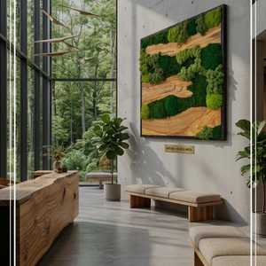 Arte de pared de madera al por mayor, decoración especial de musgo para pared, arte de musgo y madera para decoración del hogar, arte de musgo hecho a mano con base de madera - Product Image 5
