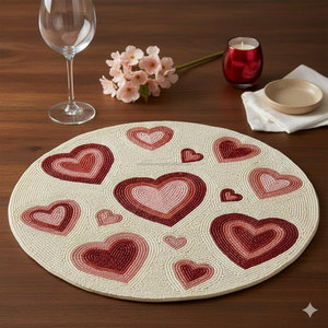 Romantic Multi-Heart <b>Beaded</b> <b>Placemat</b> Valentine's Day Pink Red Table Decor Boutique Wholesale Artistry By PR India Table Mat - Product Image 1