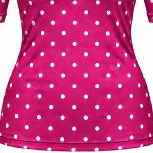 <b>Pink</b> Polka Dot Women Mock Neck Short Sleeve T Shirt Slim Fit Casual Printed Stretch <b>Top</b> Fashion Summer Apparel Wholesale - Product Image 6