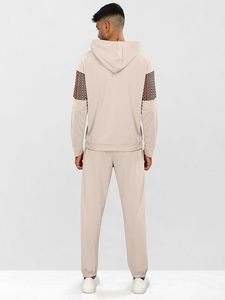 Pantalon de jogging en coton beige pour homme, taille élastique, poches latérales, coupe décontractée, longueur complète, couleur unie, idéal pour le printemps - Product Image 3