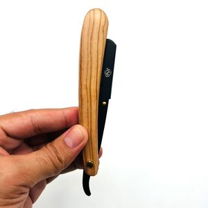 Light Brown Wooden Handle Professional Barber <b>Razor</b> Black <b>Single</b> <b>Blade</b> hair Instrument Customized Logo Printing - Product Image 3