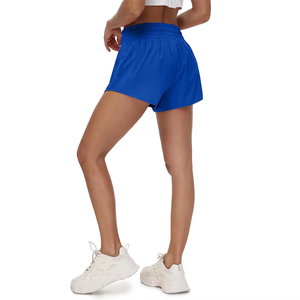 Shorts de sport bleus taille haute pour femme avec poches, séchage rapide, en tissu Spandex/Polyester, coupe classique, taille élastique, couleur unie, légers - Product Image 4