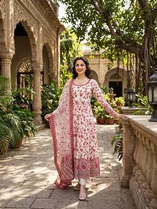 TENNECY Designer Reversible Faux Georgette Gown Pent Set <b>Ankle</b>-Length Ethnic Party Wear Sequence Work Fancy Lace Quick Dry - Product Image 2