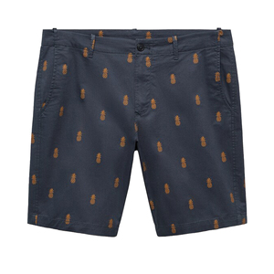 Wholesale Price <b>Shorts</b> <b>Men's</b> <b>Navy</b> Blue Printed Pineapple Pattern Bermuda <b>Shorts</b> Casual Oxford Fabric Mid Waist Button Fly Pocket - Product Image 1
