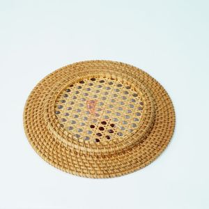 Round Woven Rattan Serving Tray Handcrafted Natural <b>Bamboo</b> Charger Plate for Wedding <b>Table</b> Decor - Product Image 3