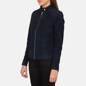 Chaqueta de Motociclista de Gamuza Azul Marino Furat Leathers, Acolchada, Ecológica, de Secado Rápido, con Bordado 3D, Transpirable, para Invierno, con Cuello Alto para Mujer - Product Image 2