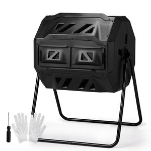 Composteur rotatif extérieur à double compartiment noir de 42 gallons pour un compostage par lots efficace - Product Image 2